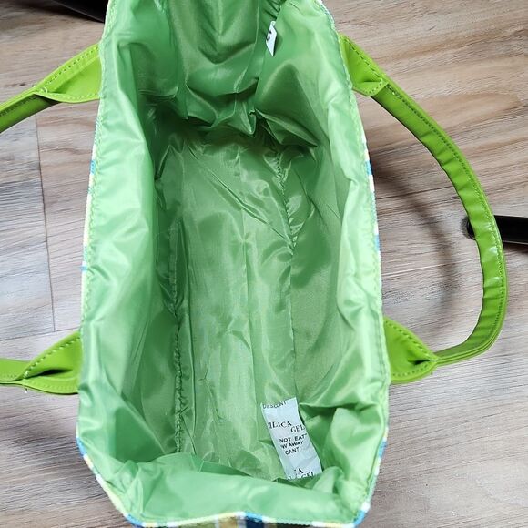 🔺️NWOT Lime, White, Yellow, & Turquoise Striped Tote Purse - Picture 10 of 12